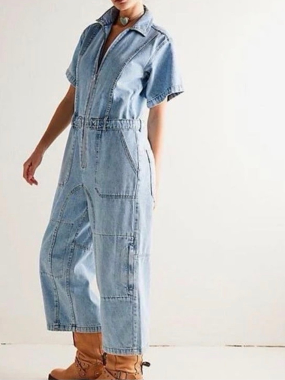 FREE PEOPLE We The Free On Run Cropped Coverall, SMALL, NWT